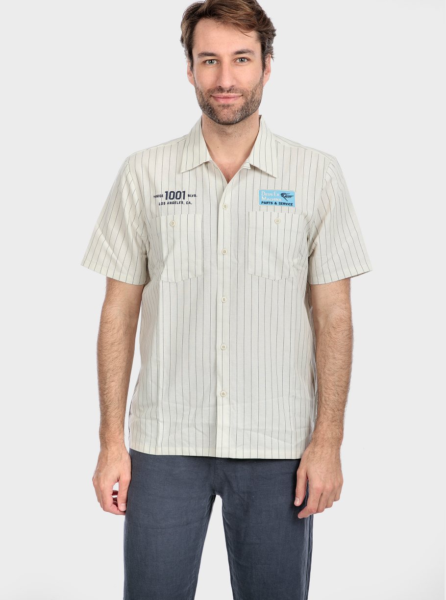 Camisa m/corta raya parches