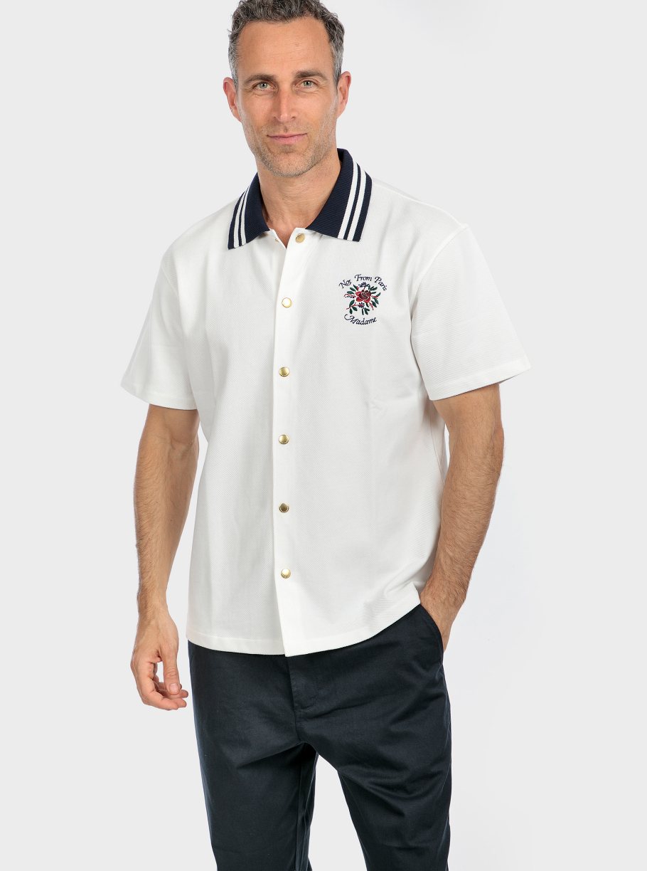 Camisa m/corta piqué raya cuello